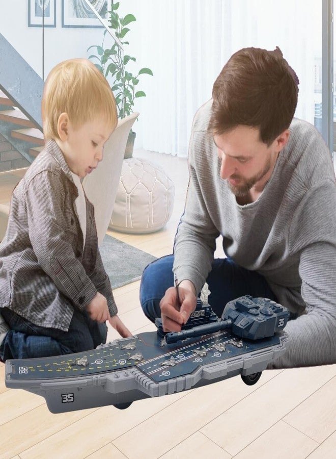 Babelly Big Aircraft Carrier Friction Powered Push n go with Lights and Sound Simulation Army Ship Warship Weapon Toy Military Vehicles Play Set Battleship Planes Fighter Jet Tank - Image 5